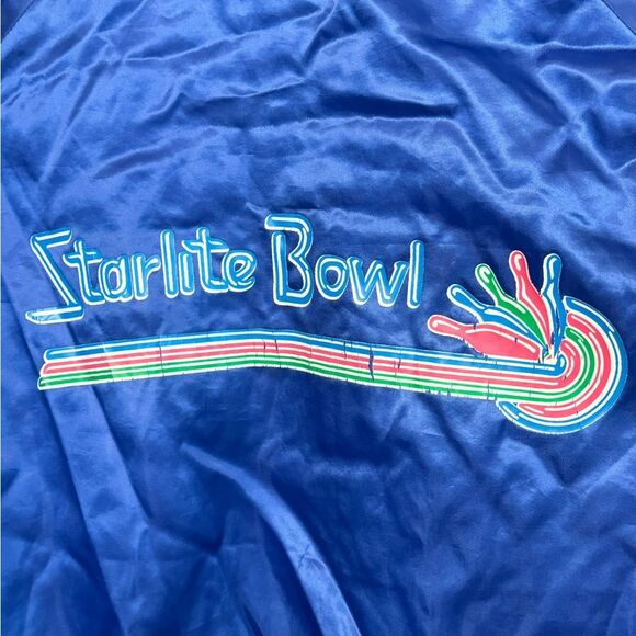 Vintage Blue Satin Starlite Bowl RENO NV Bowling Alley MARK Men’s L Jacket NICE - Picture 5 of 5
